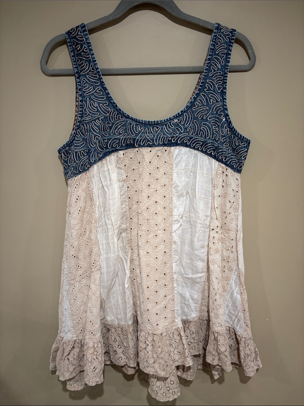 Young threads denim patchwork tank tunic